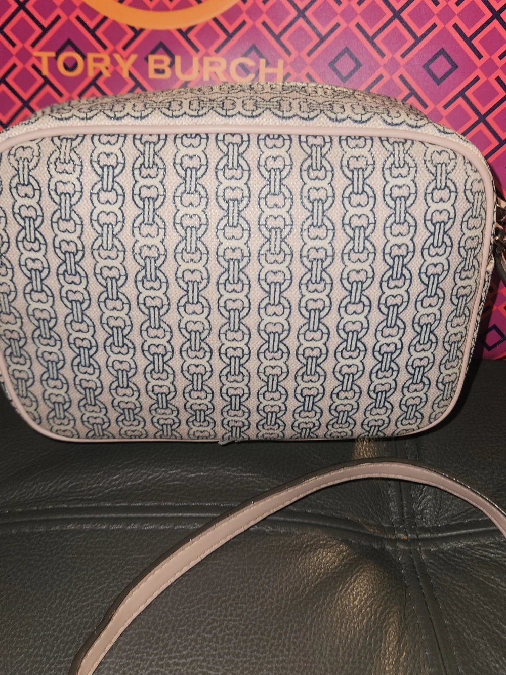 Tory Burch Blue and Cream Striped Jacquard Crossbody Camera Bag - Picture 6 of 8